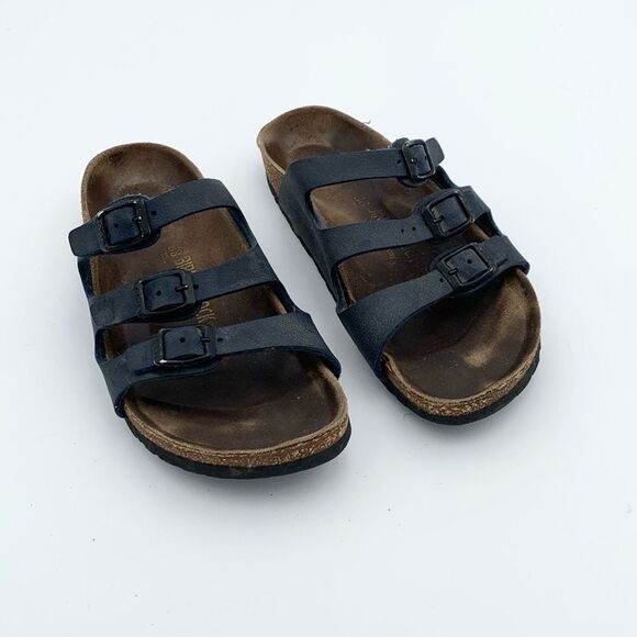 Birkenstock Florida style blue leather three strap woman’s size 38 - Picture 1 of 12